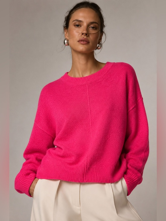 Vince Camuto Sweaters - Vince Camuto Vibrant Hot Pink Sweater Exposed Seam Crewneck S NWT